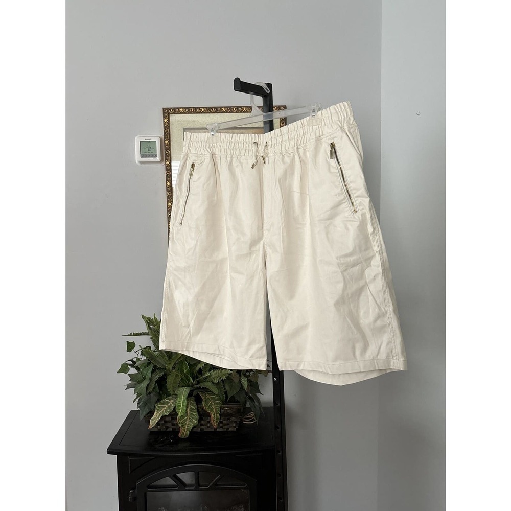 Makobi Shorts PU Beige 4XL Drawstring And Elastic Waist Pocket With Zipper